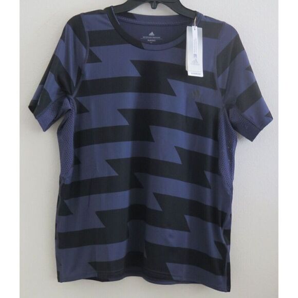 adidas HA9943 Women's Sz XL Shadow Navy/Black Aeroready Run Fast AOP Carrera Tee - Picture 1 of 7